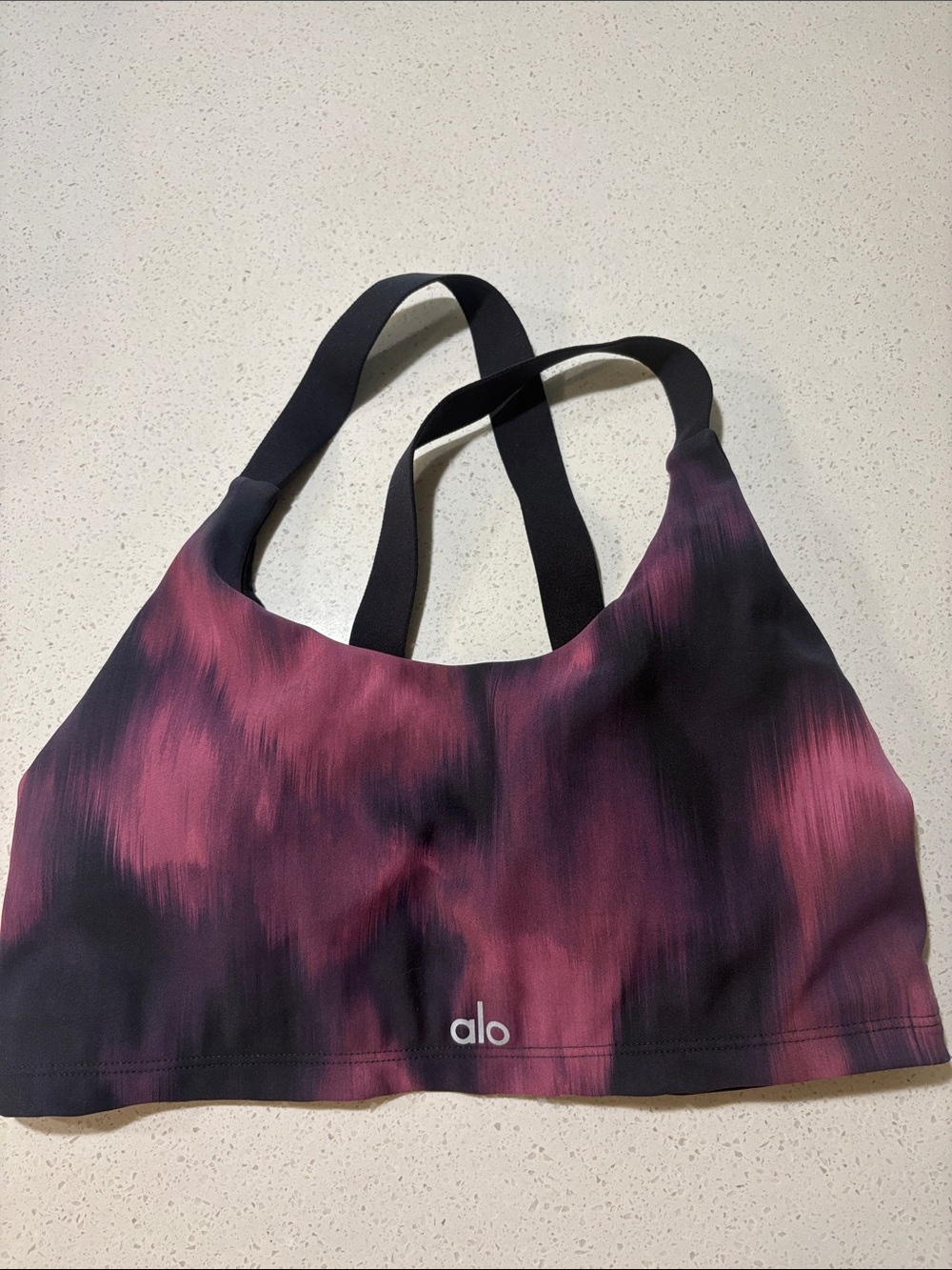 ALO Yoga Pink and Black Tie-Dye Strappy Sports Bra